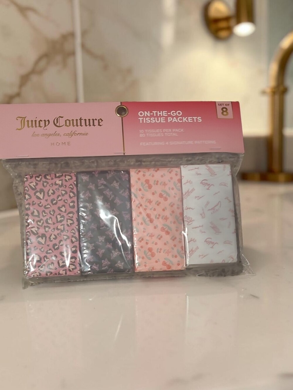 Juicy Couture Pink and Gray On-The-Go Tissue Packets - Set of 8